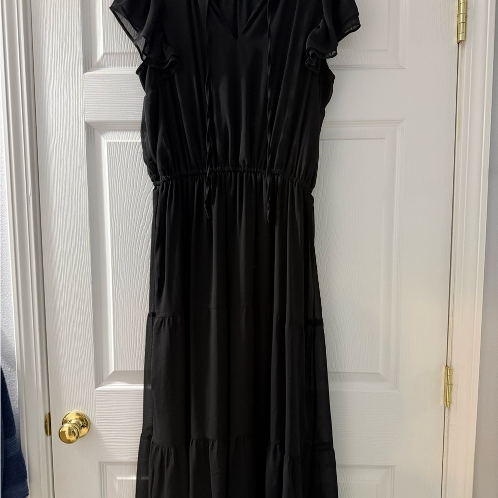 Dex Black Maxi Dress with Ruffle Cap Sleeves